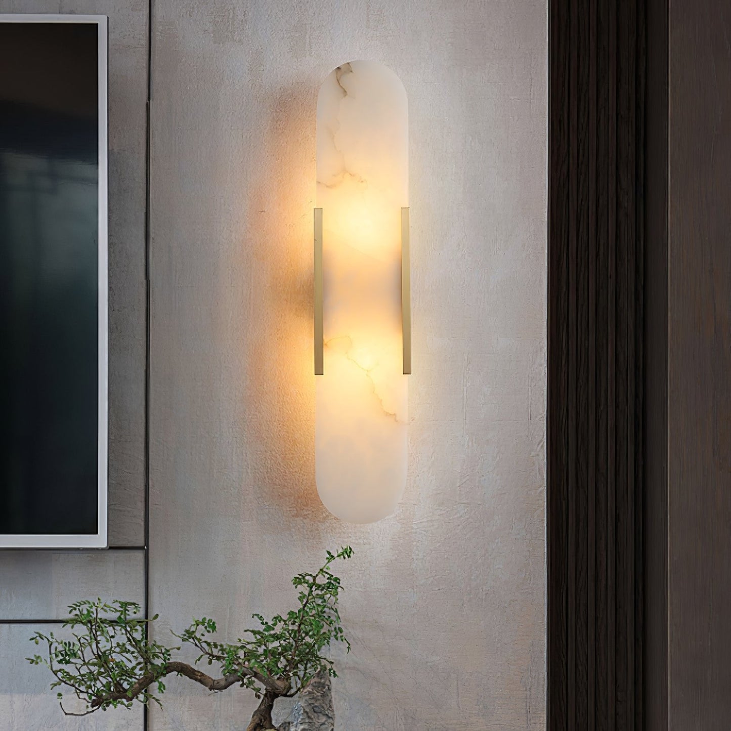 Melange Elongated Plug-in Sconce LED Wall Light Brass Accent