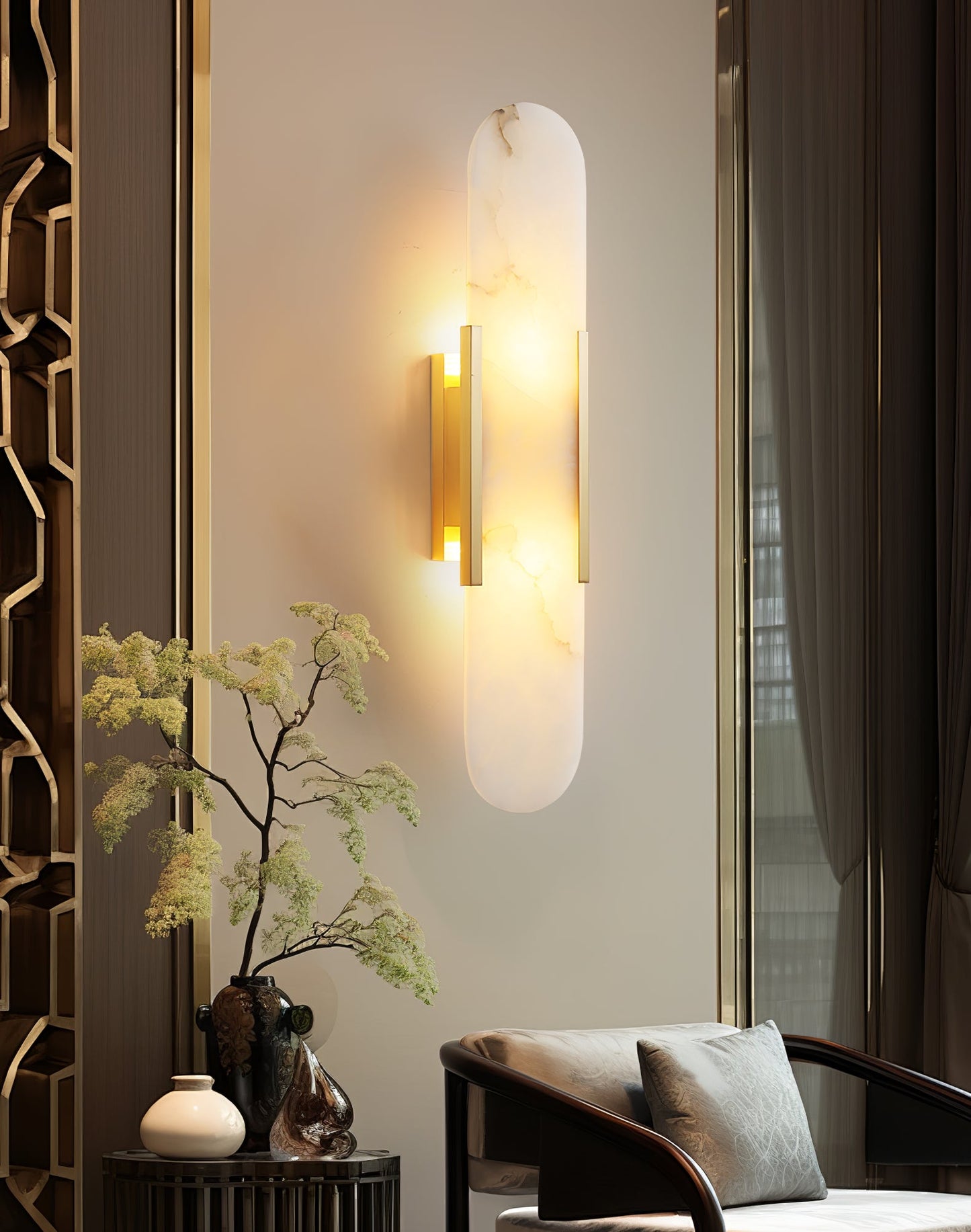 Melange Elongated Plug-in Sconce LED Wall Light Brass Accent