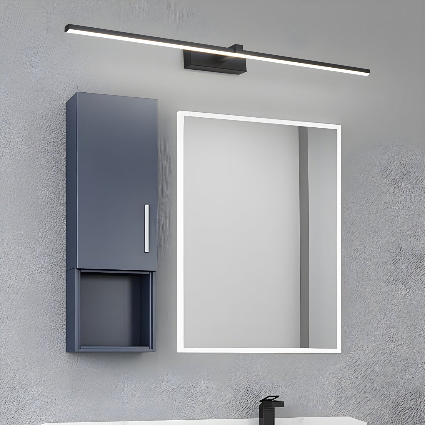 Metal Linear Mirror Wall Light with LED - Black Finish