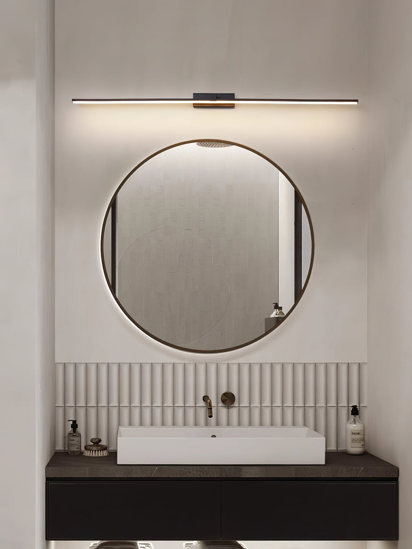 Metal Linear Mirror Wall Light with LED - Black Finish