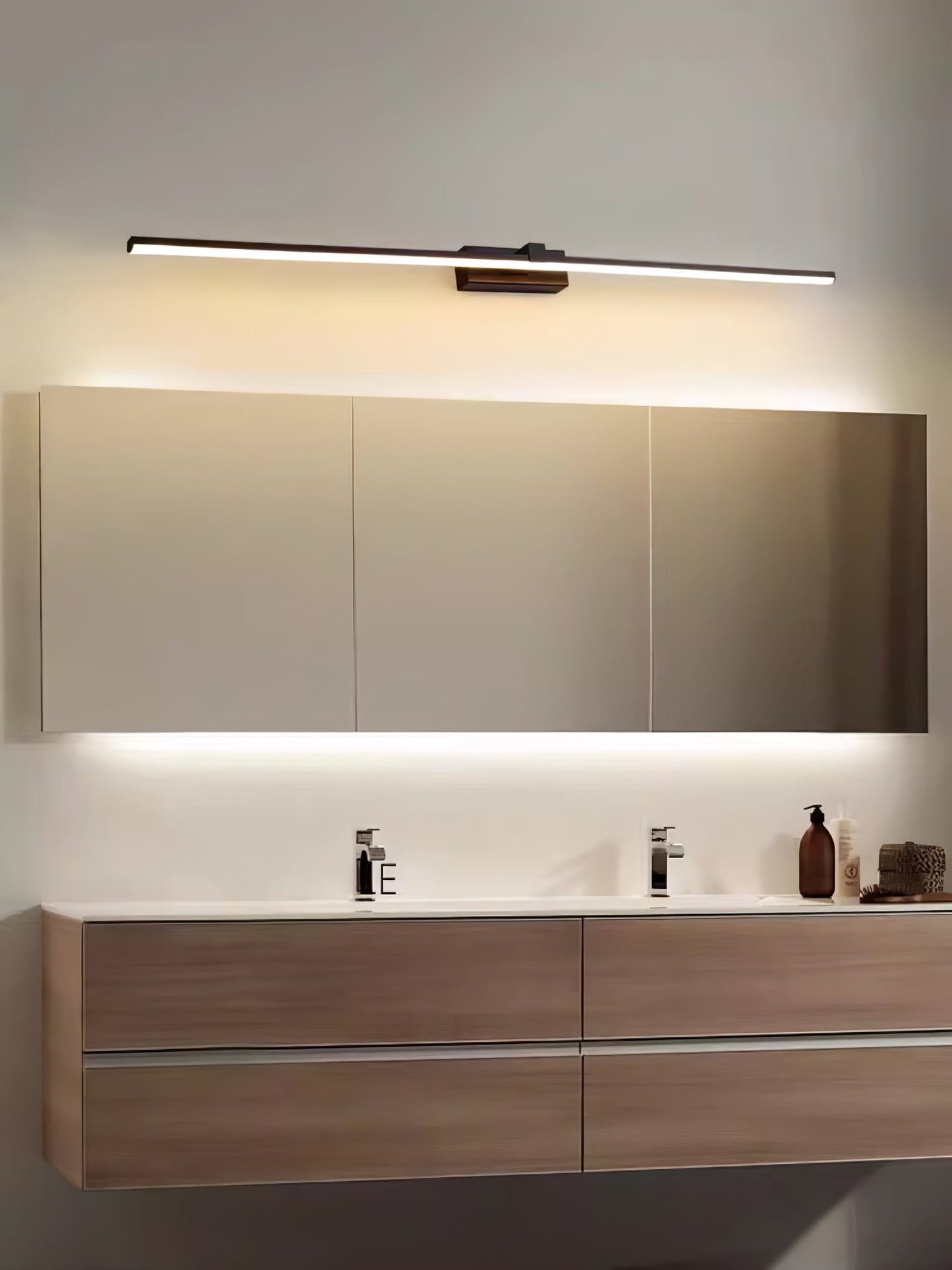 Metal Linear Mirror Wall Light with LED - Black Finish
