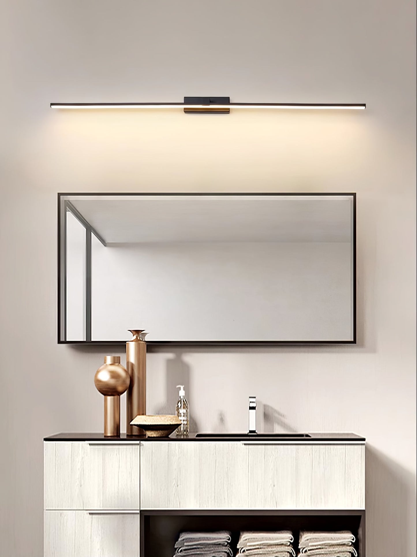 Metal Linear Mirror Wall Light with LED - Black Finish