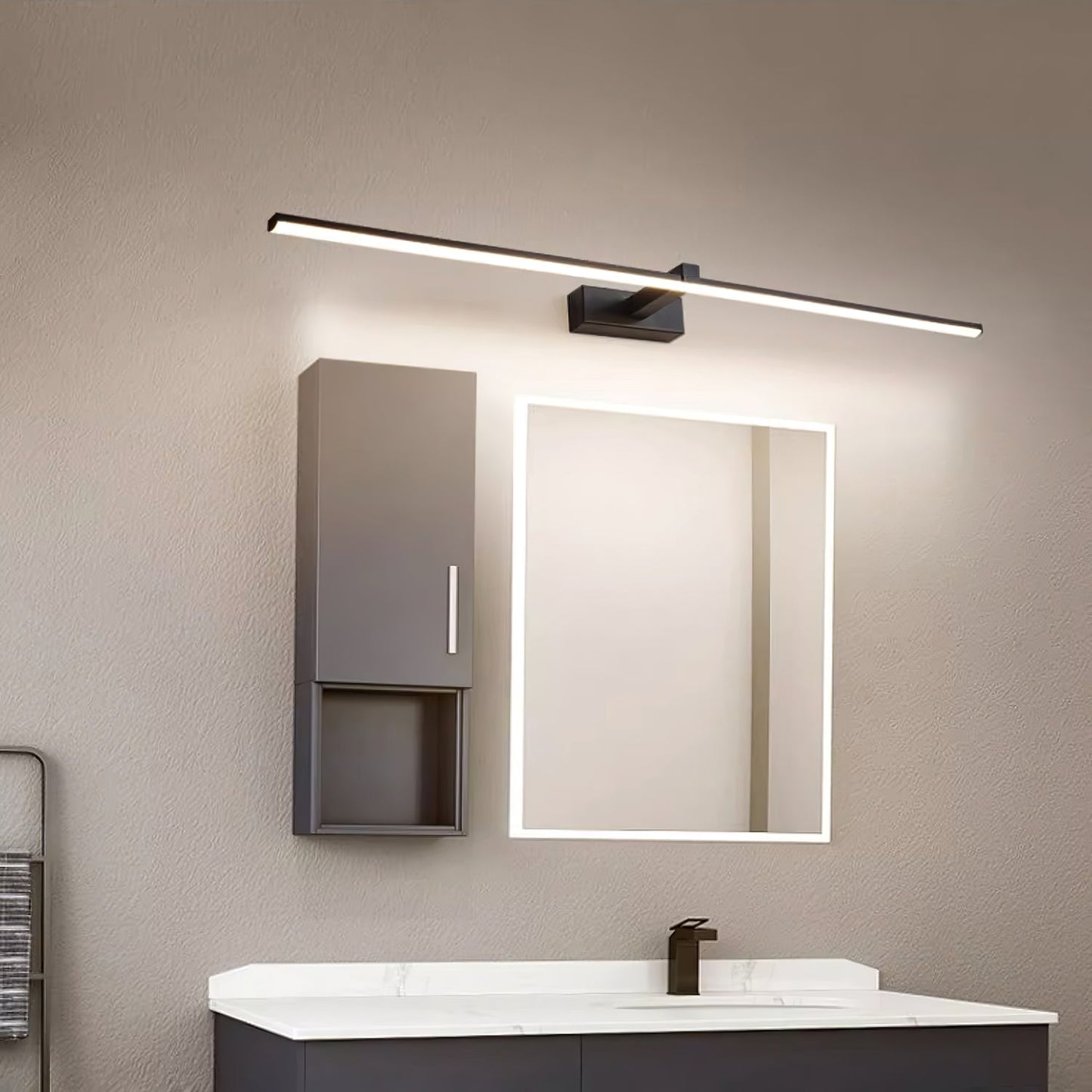 Metal Linear Mirror Wall Light with LED - Black Finish