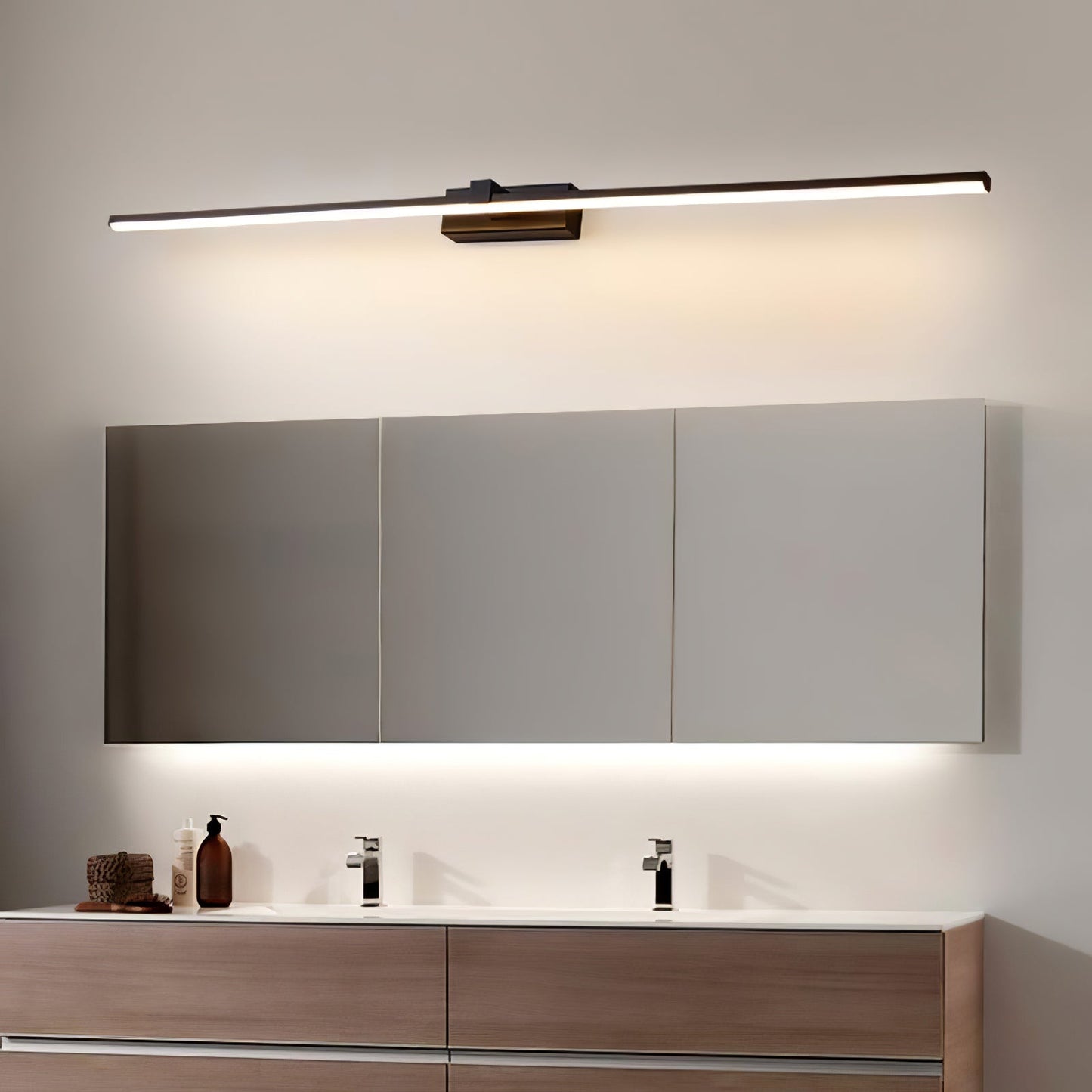 Metal Linear Mirror Wall Light with LED - Black Finish
