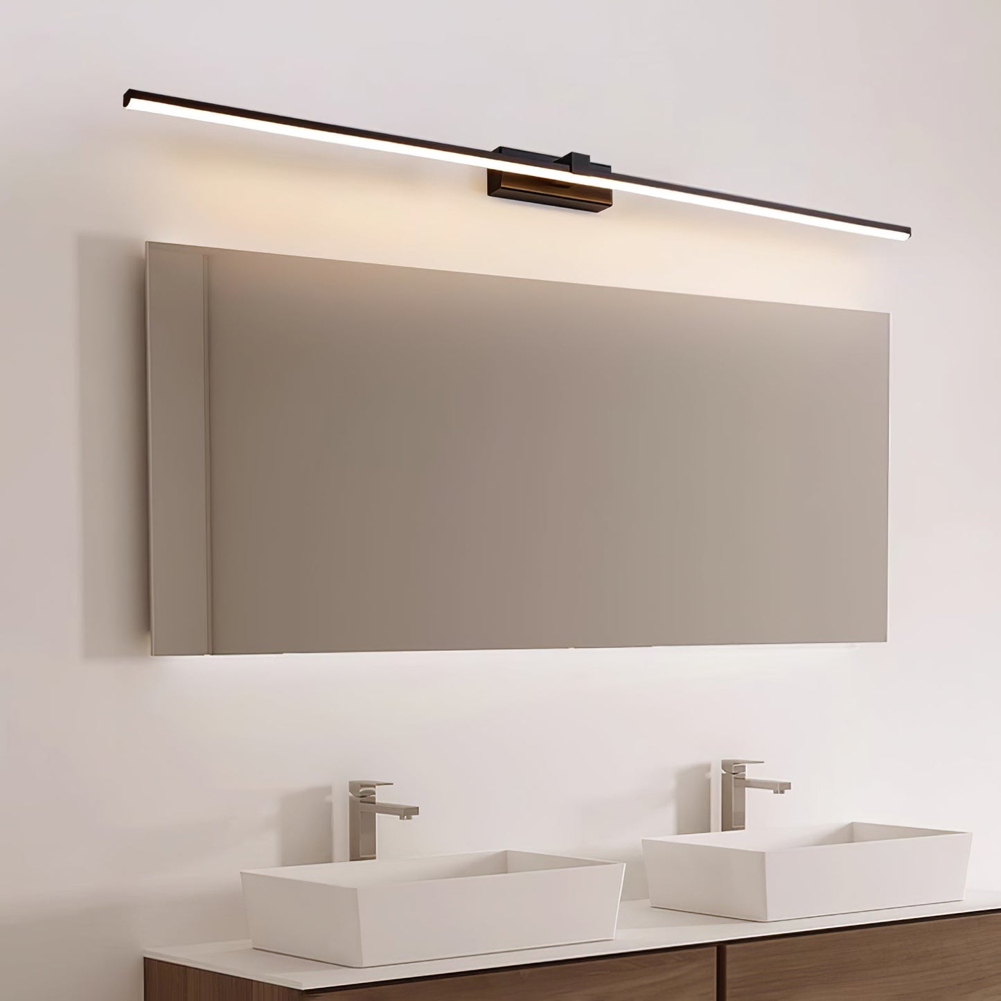 Metal Linear Mirror Wall Light with LED - Black Finish