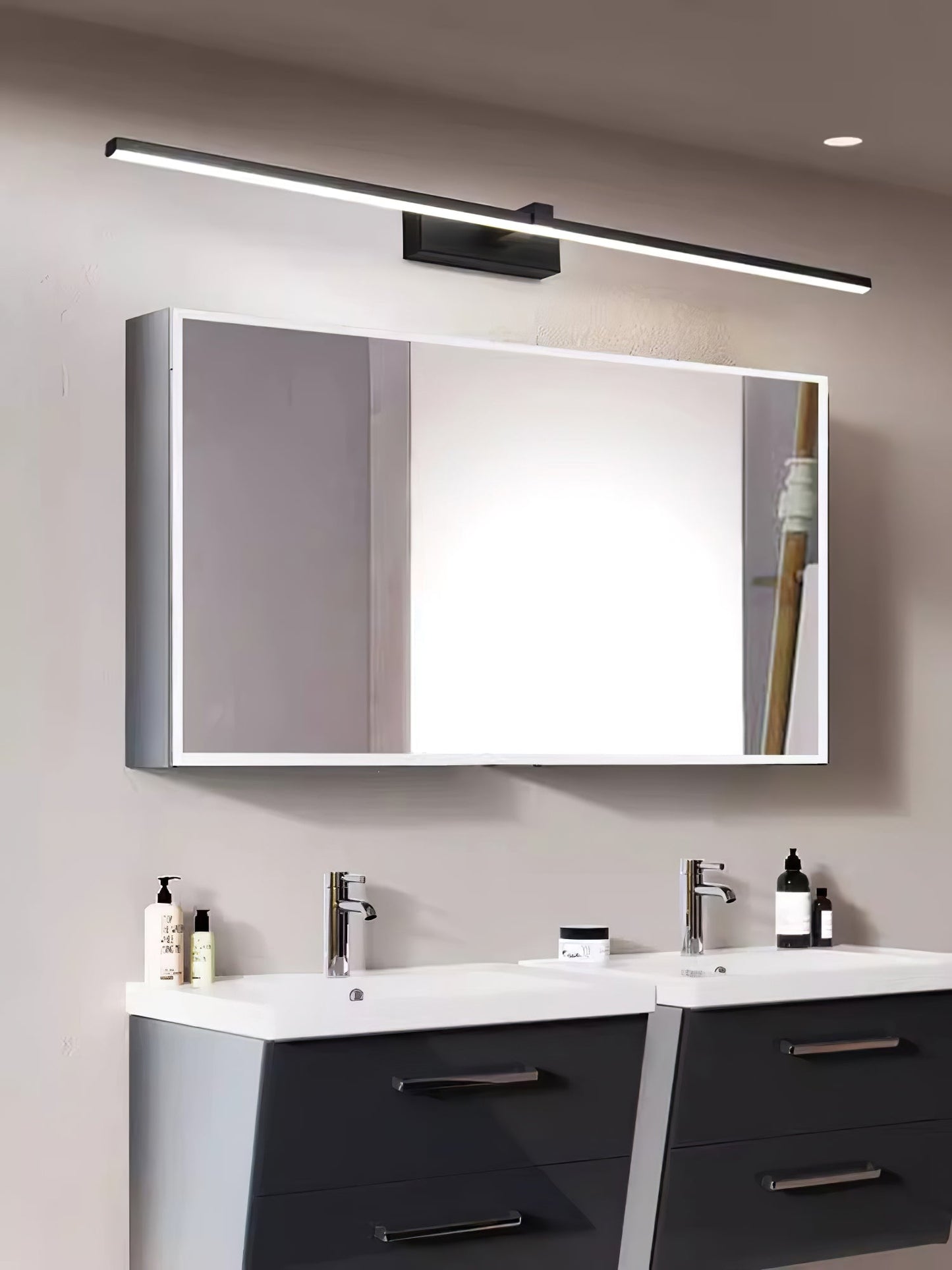Metal Linear Mirror Wall Light with LED - Black Finish