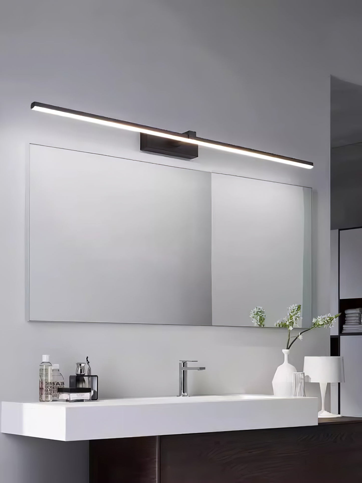Metal Linear Mirror Wall Light with LED - Black Finish