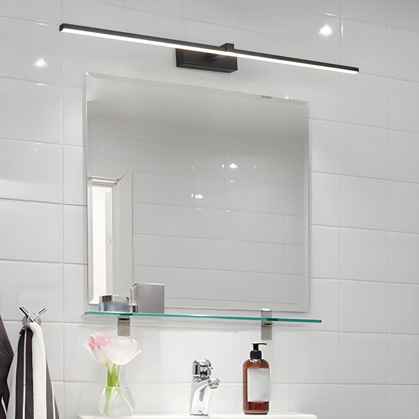 Metal Linear Mirror Wall Light with LED - Black Finish
