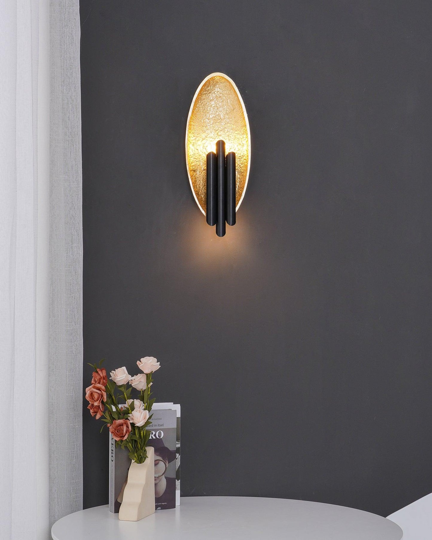 Metal Sconce Wall Light - Gold & Black Finish, LED, Indoor