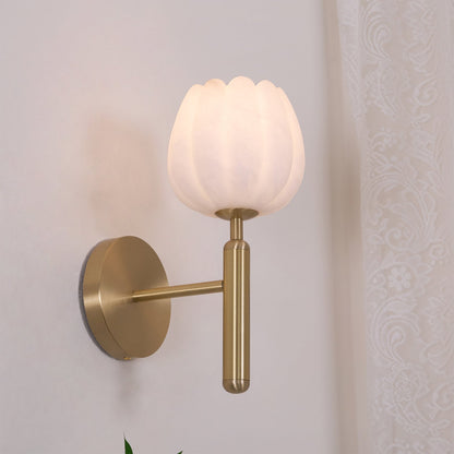 Mian Wall Lamp LED Sconce with Brass and Alabaster Design