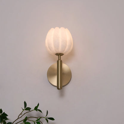 Mian Wall Lamp LED Sconce with Brass and Alabaster Design
