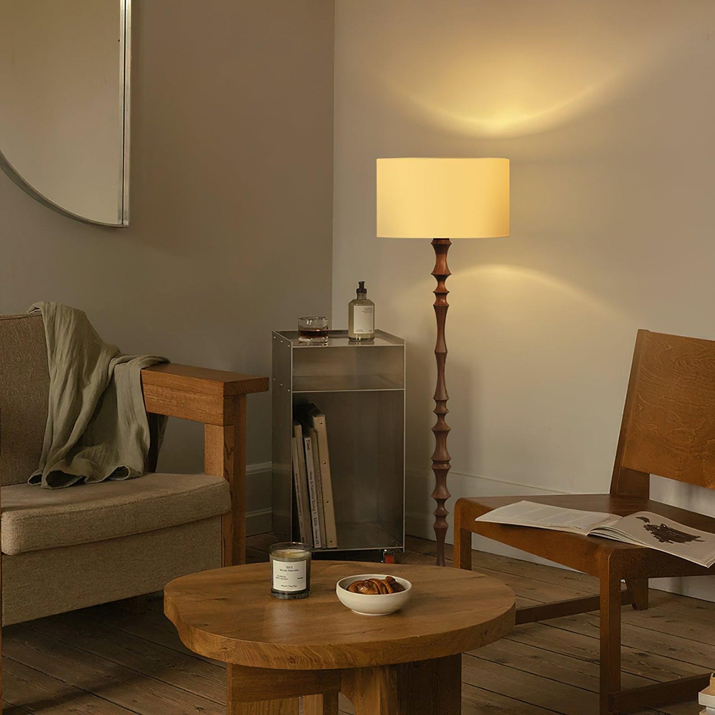 Milo Floor Lamp with Wooden Base and LED Light