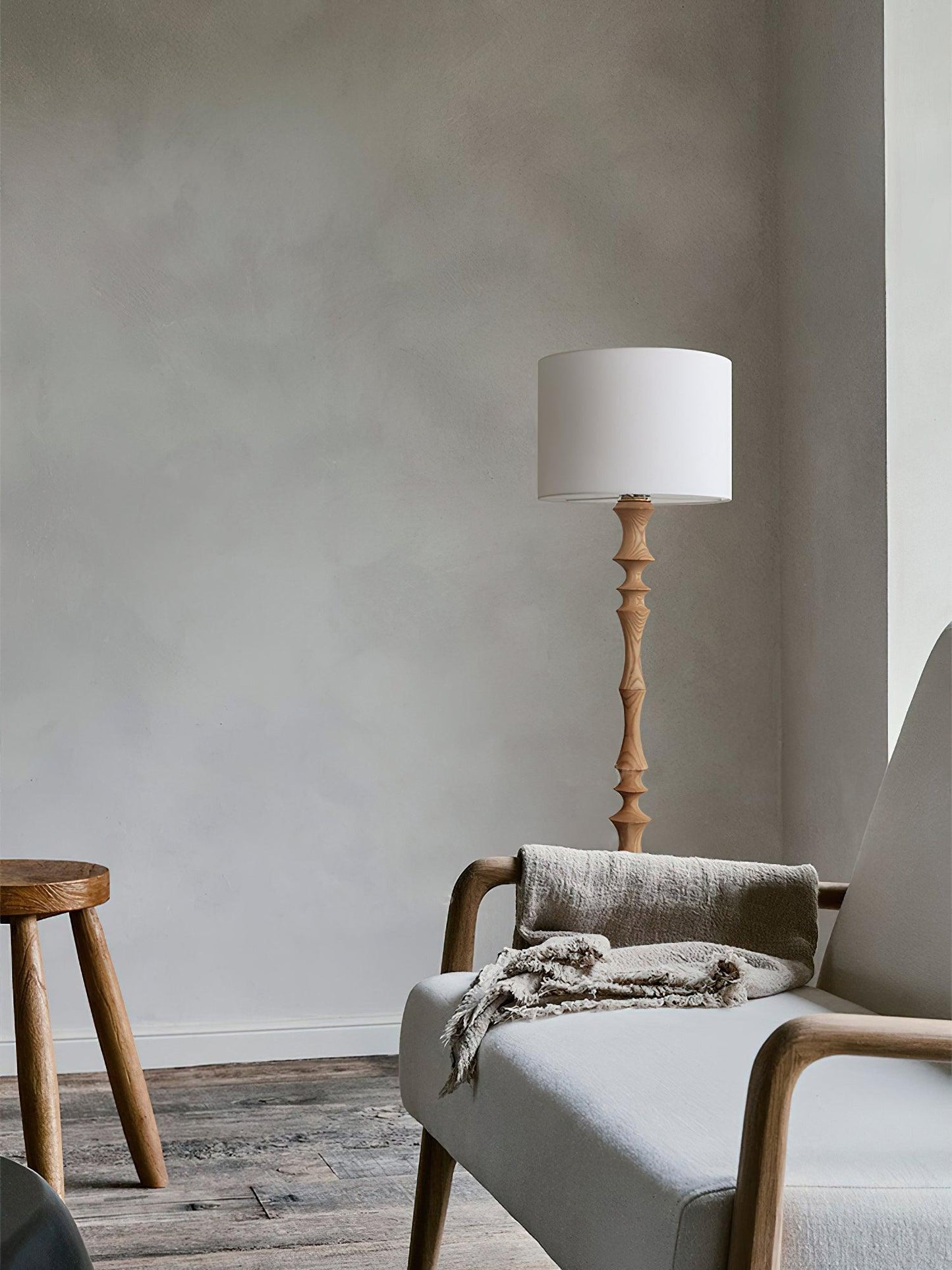 Milo Floor Lamp with Wooden Base and LED Light