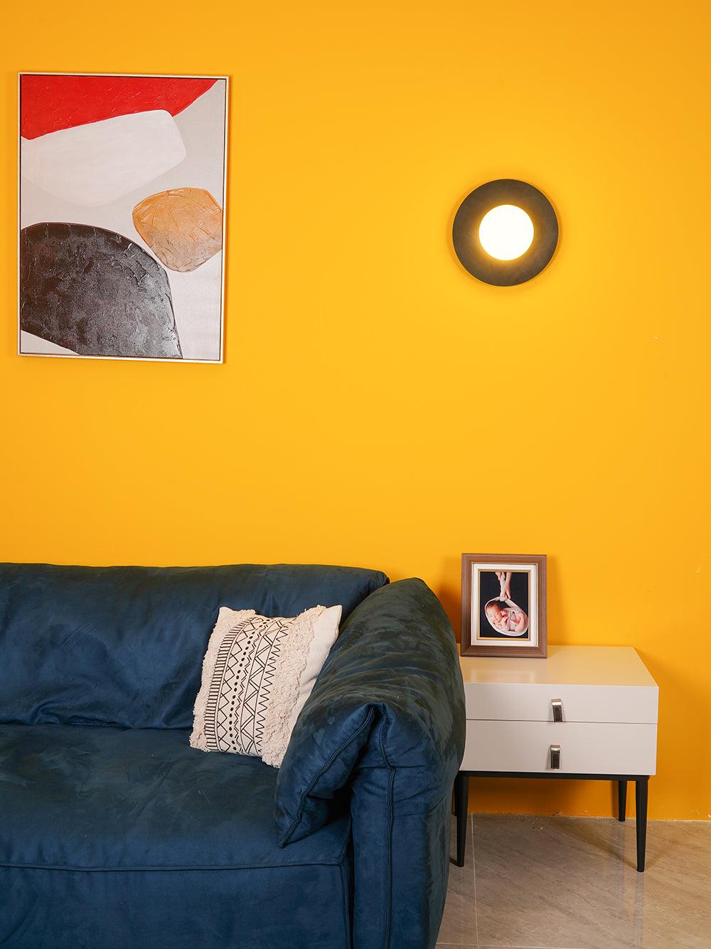 Round Glass Art Wall Lamp - LED Indoor Wall Light, Black