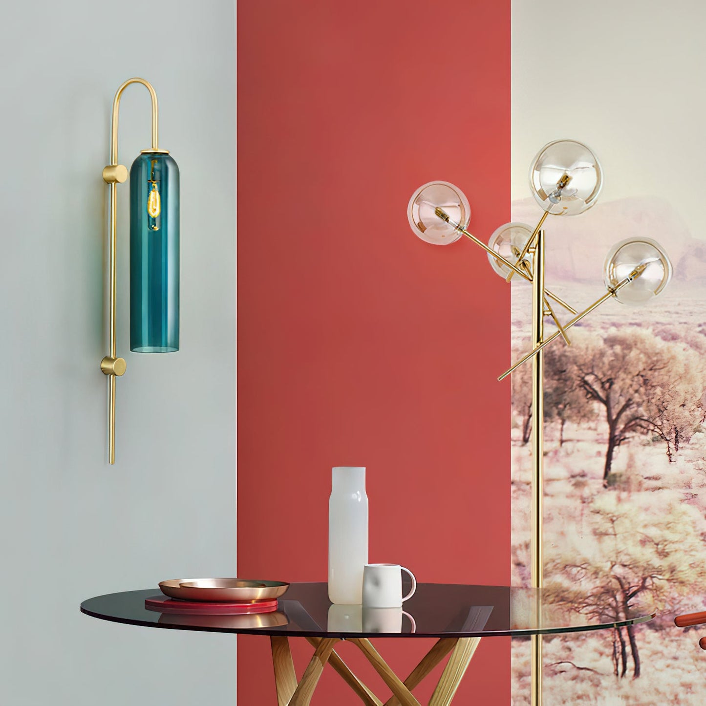 Modern Glass Wall Lamp Sconce - LED, Black & Gold Finish