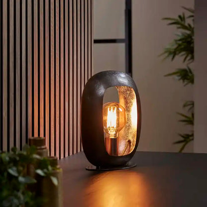 Moistra Decorative Metal Table Lamp - Vintage Design with Unique Silver Interior for Mood Lighting