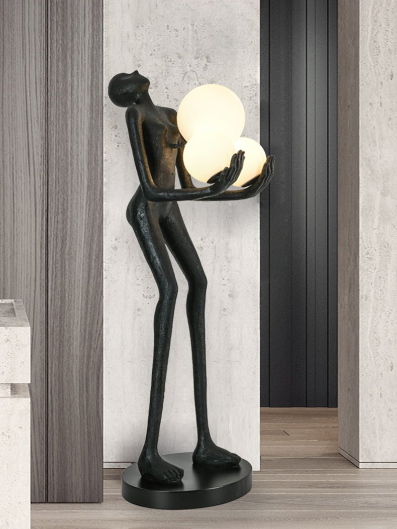 Moonlit Guardian Floor Lamp with LED Light - Black Decor