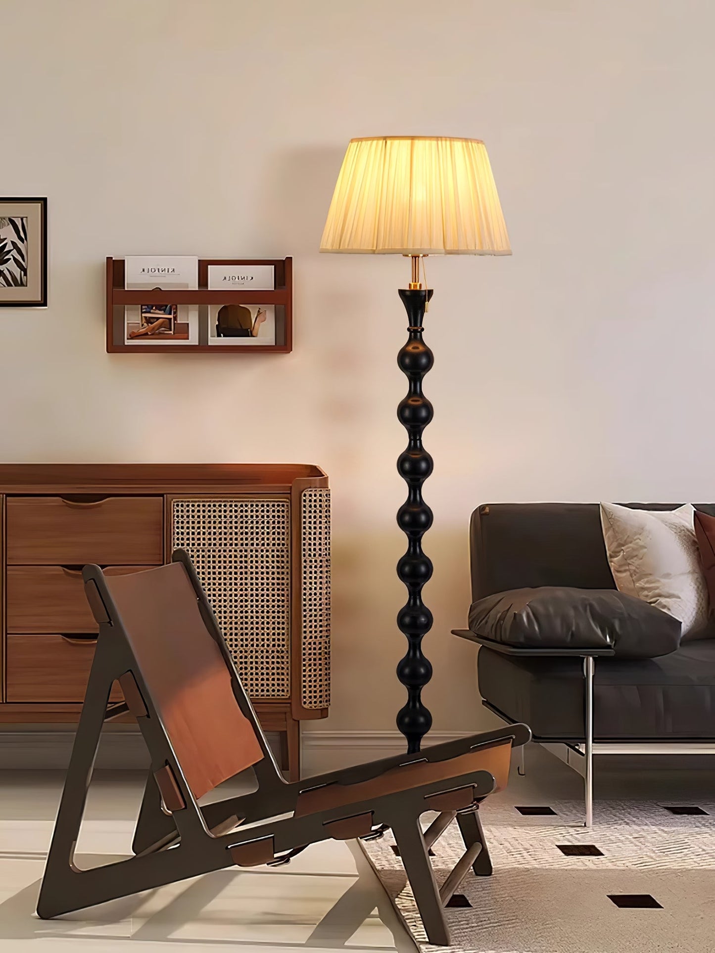 Artemisia Floor Lamp with Sculptural Black Base and White Shade