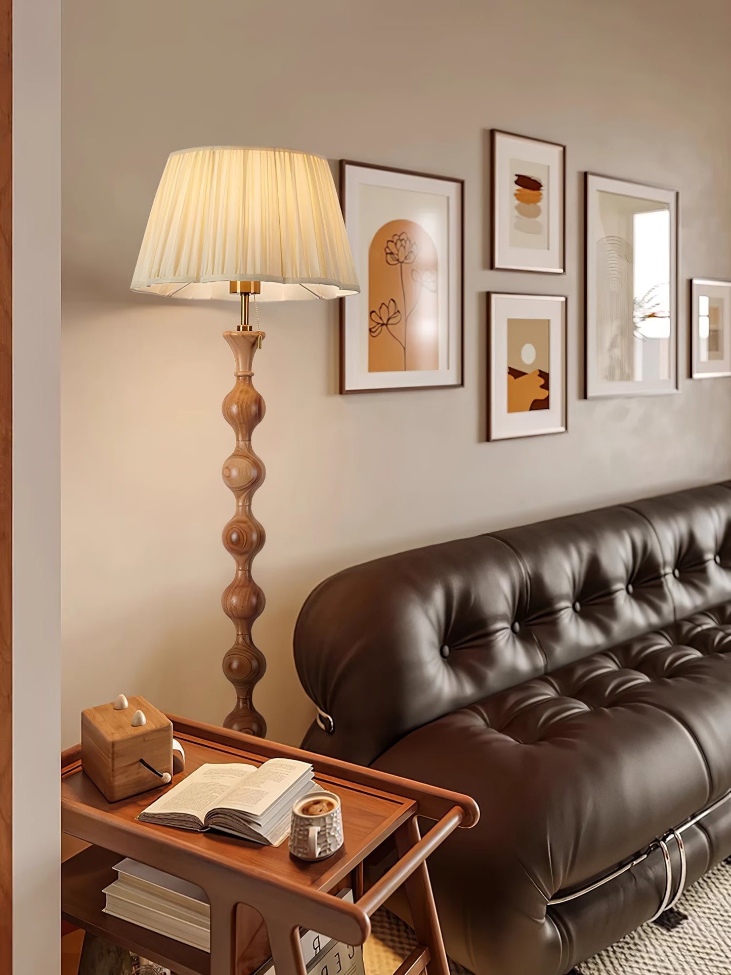 Artemisia Floor Lamp with Sculptural Black Base and White Shade