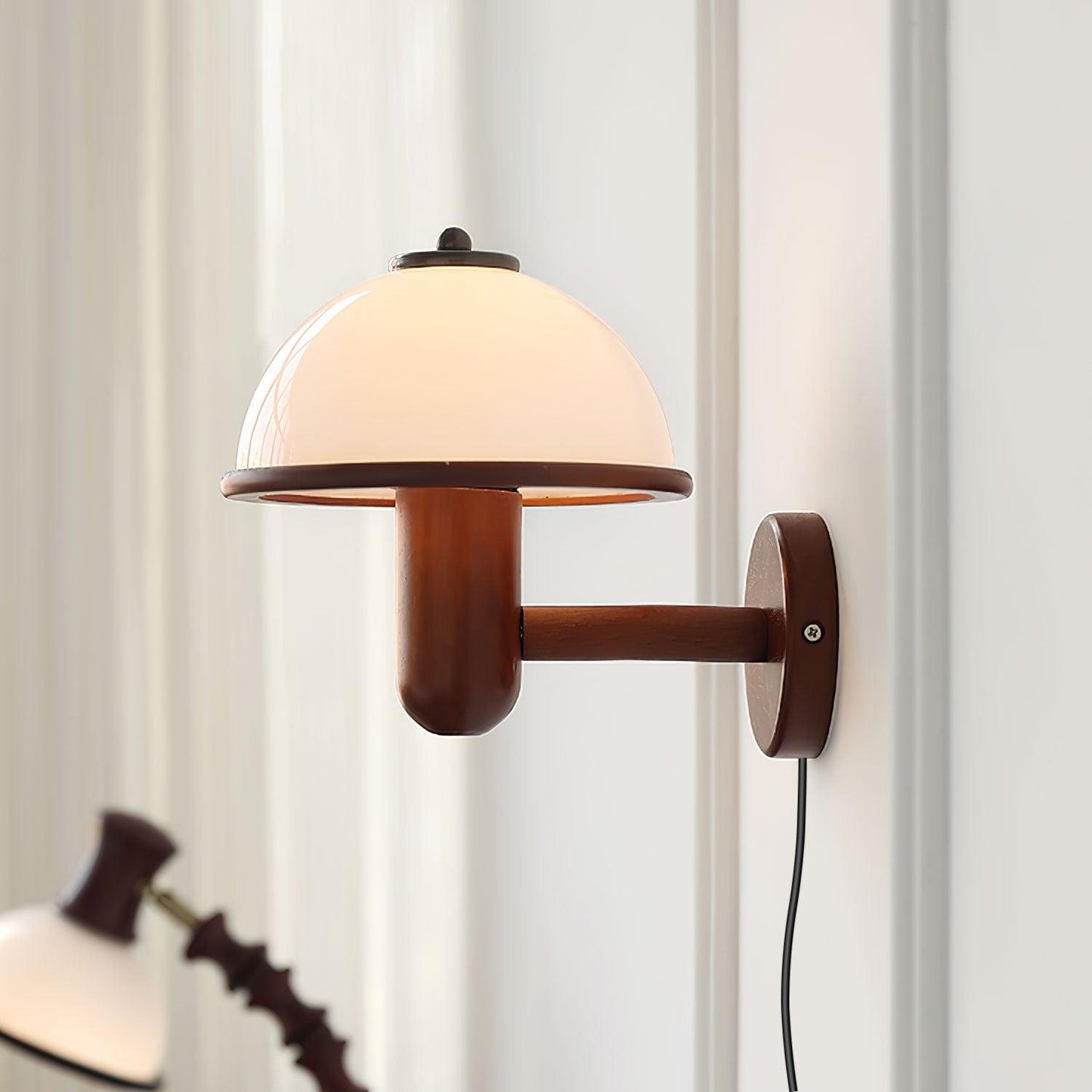Mushroom Wood Wall Lamp with LED Shade - Indoor Lighting