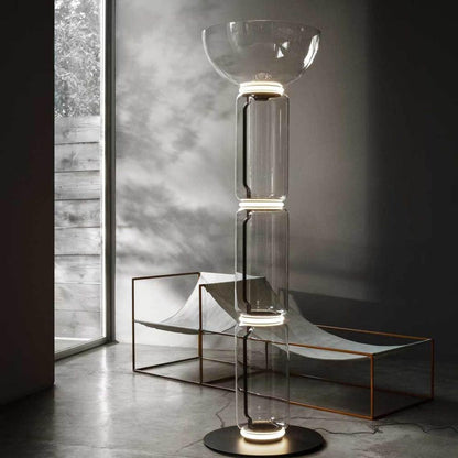 Bamboo Glass Floor Lamp with Integrated LED Light, Stylish Design