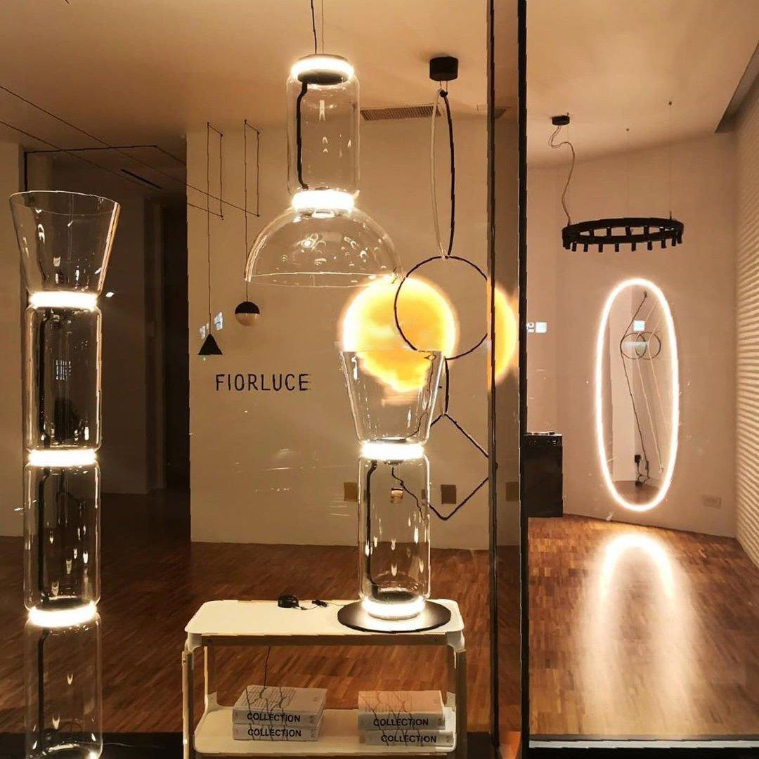 Bamboo Glass Floor Lamp with Integrated LED Light, Stylish Design