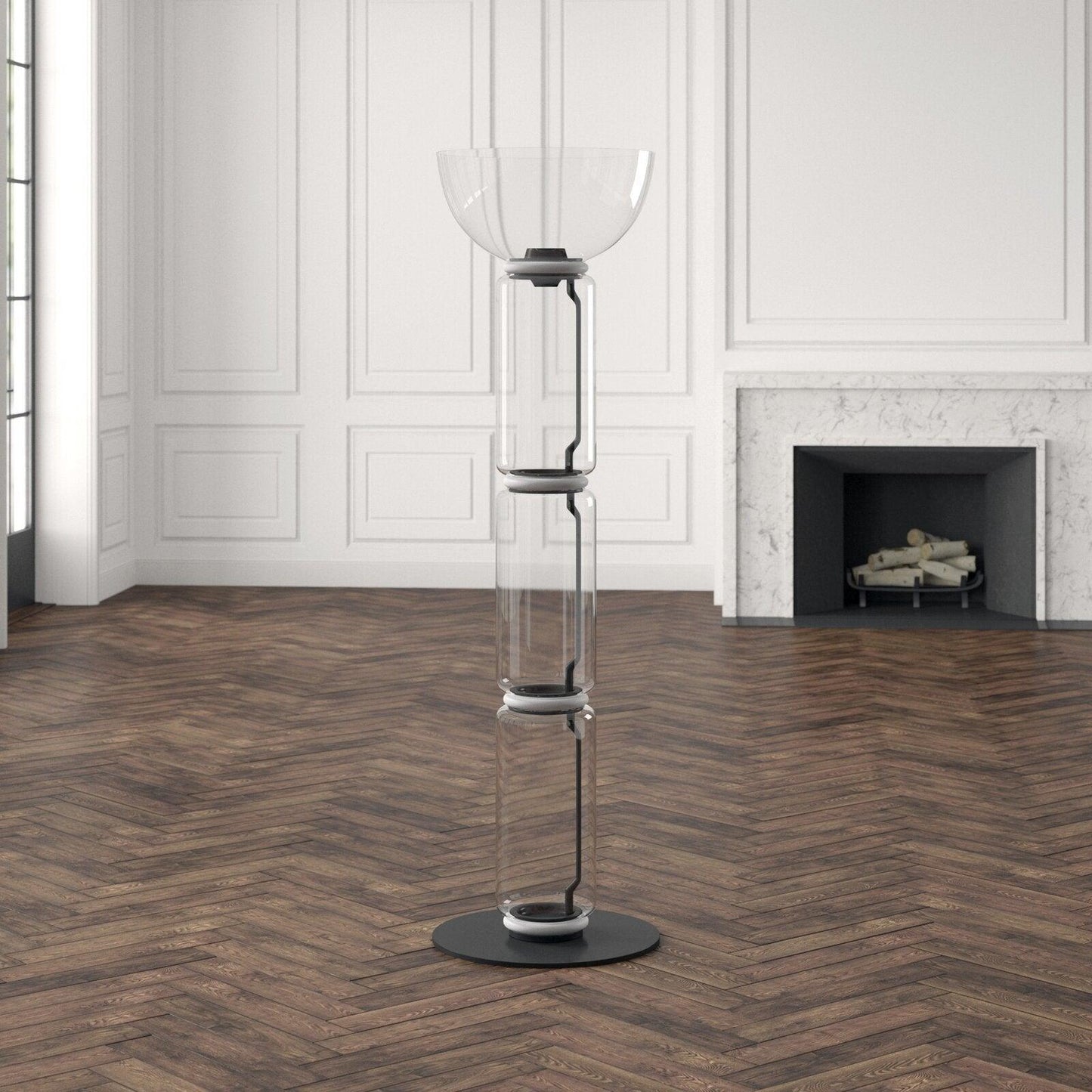 Bamboo Glass Floor Lamp with Integrated LED Light, Stylish Design