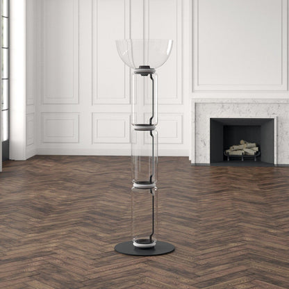 Bamboo Glass Floor Lamp with Integrated LED Light, Stylish Design