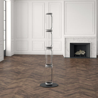 Bamboo Glass Floor Lamp with Integrated LED Light, Stylish Design