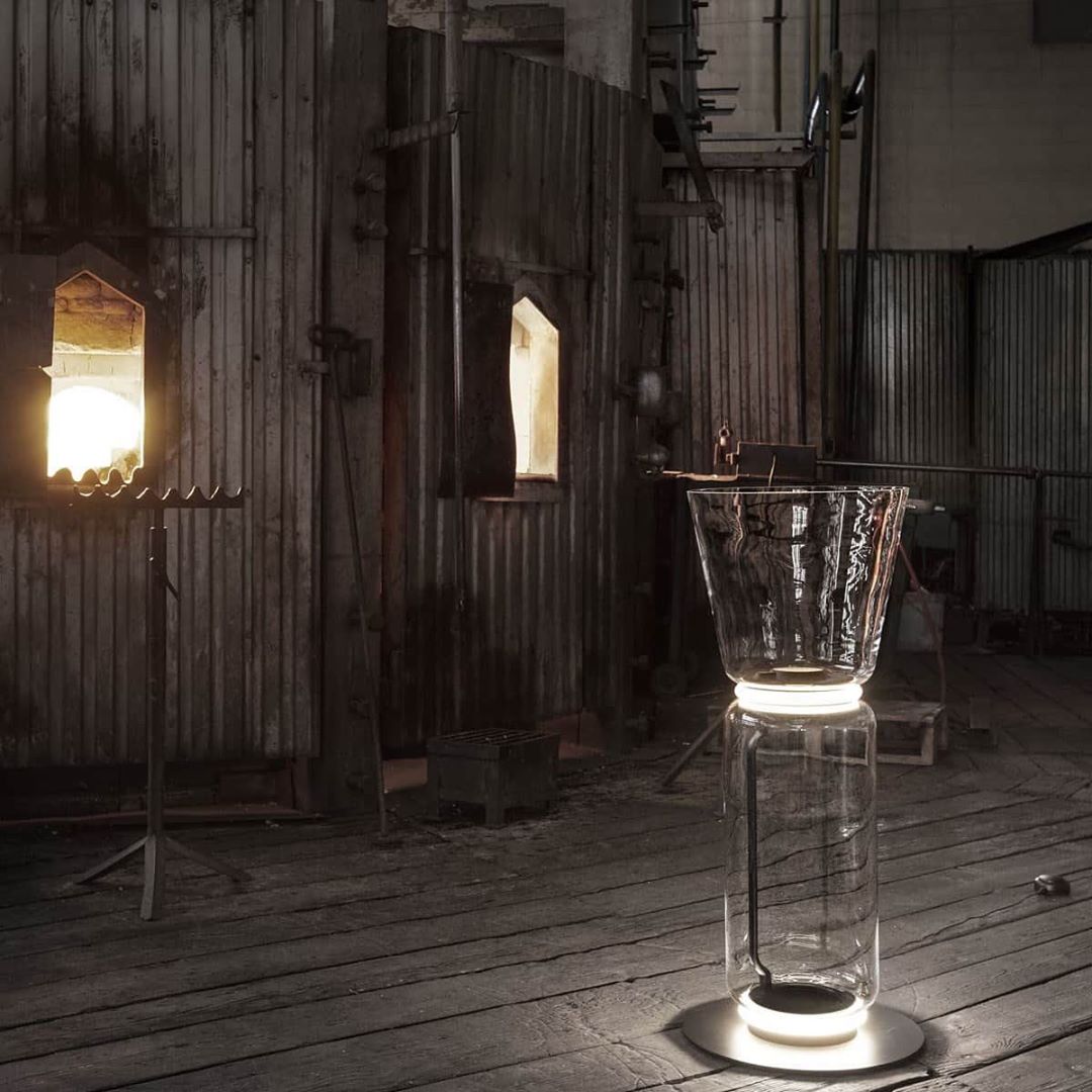 Bamboo Glass Floor Lamp with Integrated LED Light, Stylish Design