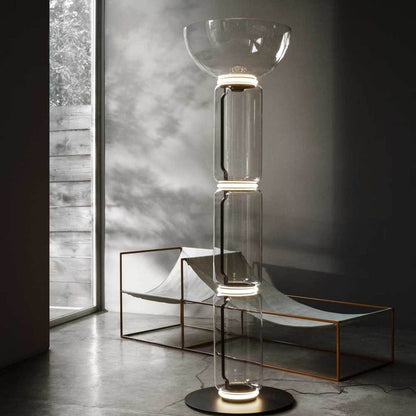 Bamboo Glass Floor Lamp with Integrated LED Light, Stylish Design