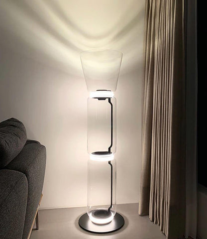 Bamboo Glass Floor Lamp with Integrated LED Light, Stylish Design