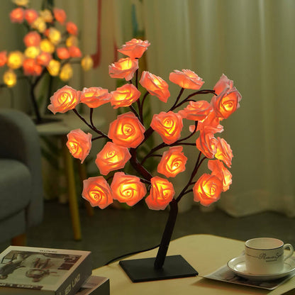 24 LED Light Simulation Rose Tree PVC Warm White USB Table Lamp