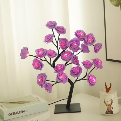 24 LED Light Simulation Rose Tree PVC Warm White USB Table Lamp