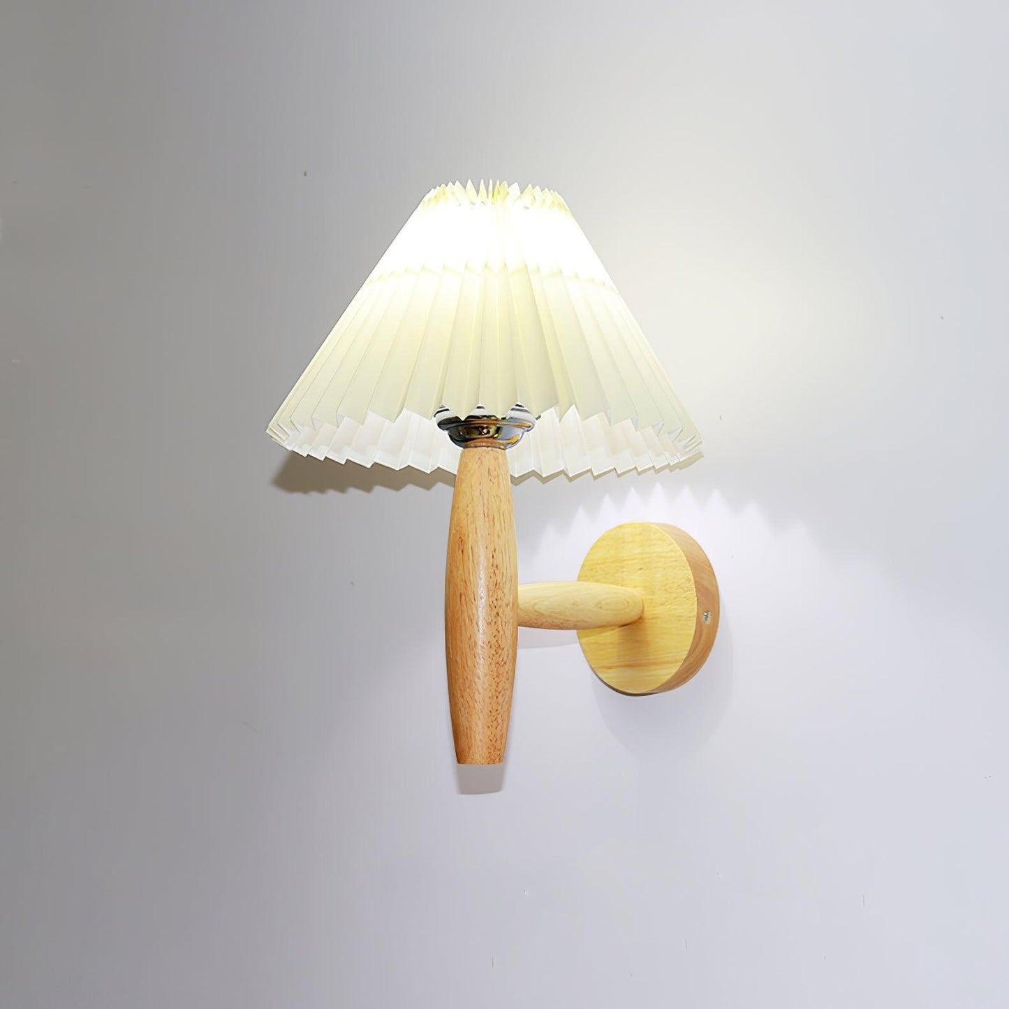Oak Pleated Wall Light - Natural Oak Fabric Shade, LED