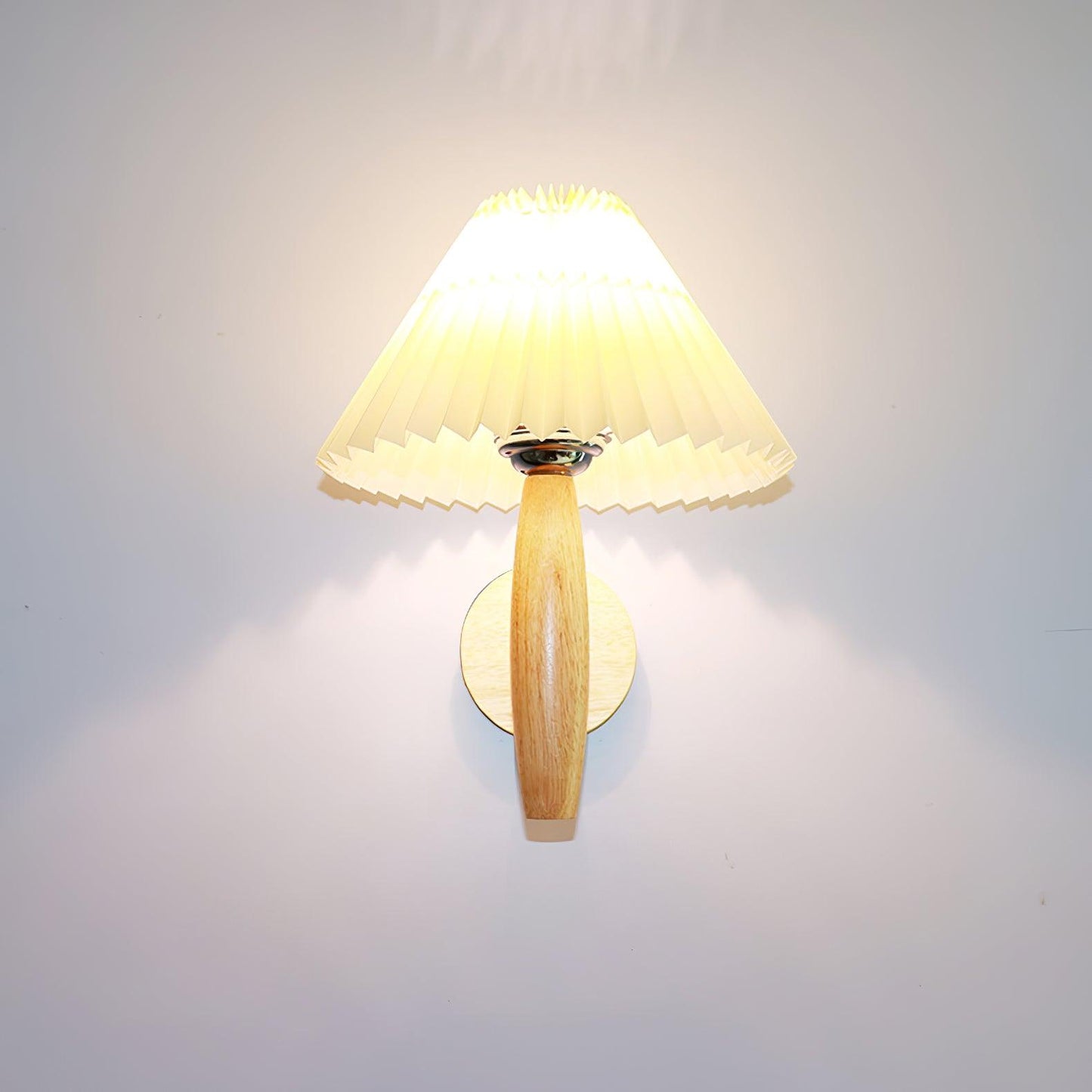Oak Pleated Wall Light - Natural Oak Fabric Shade, LED