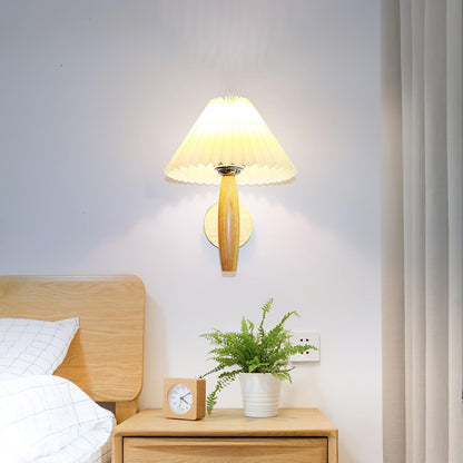 Oak Pleated Wall Light - Natural Oak Fabric Shade, LED