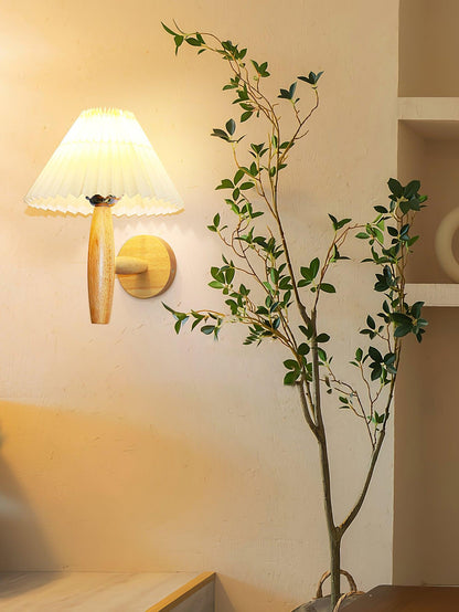 Oak Pleated Wall Light - Natural Oak Fabric Shade, LED
