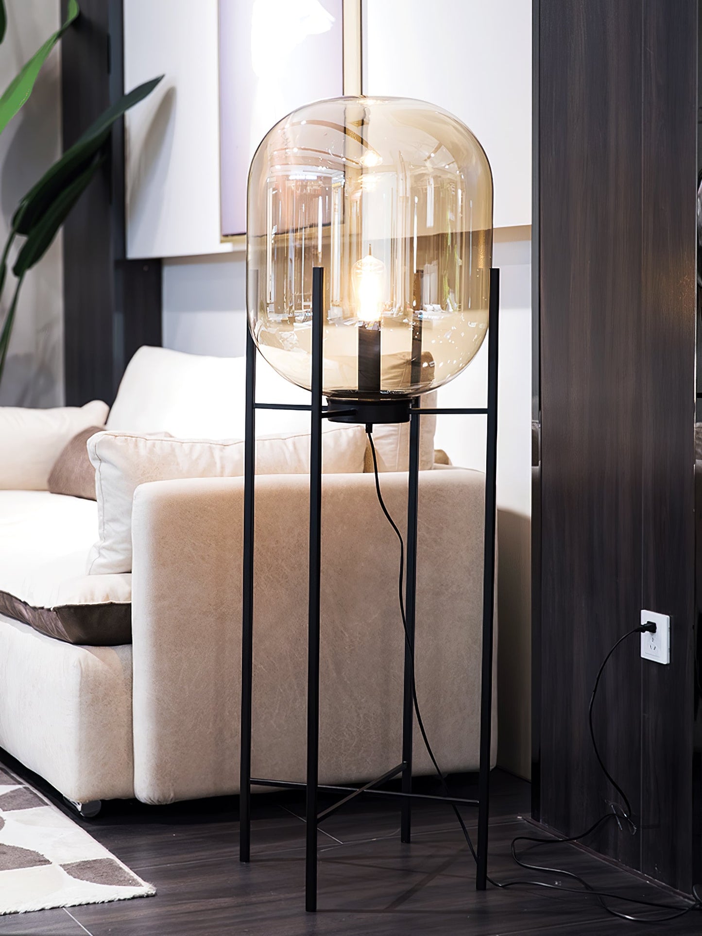 Oda Floor Lamp with Hand Blown Glass, LED, Indoor Use