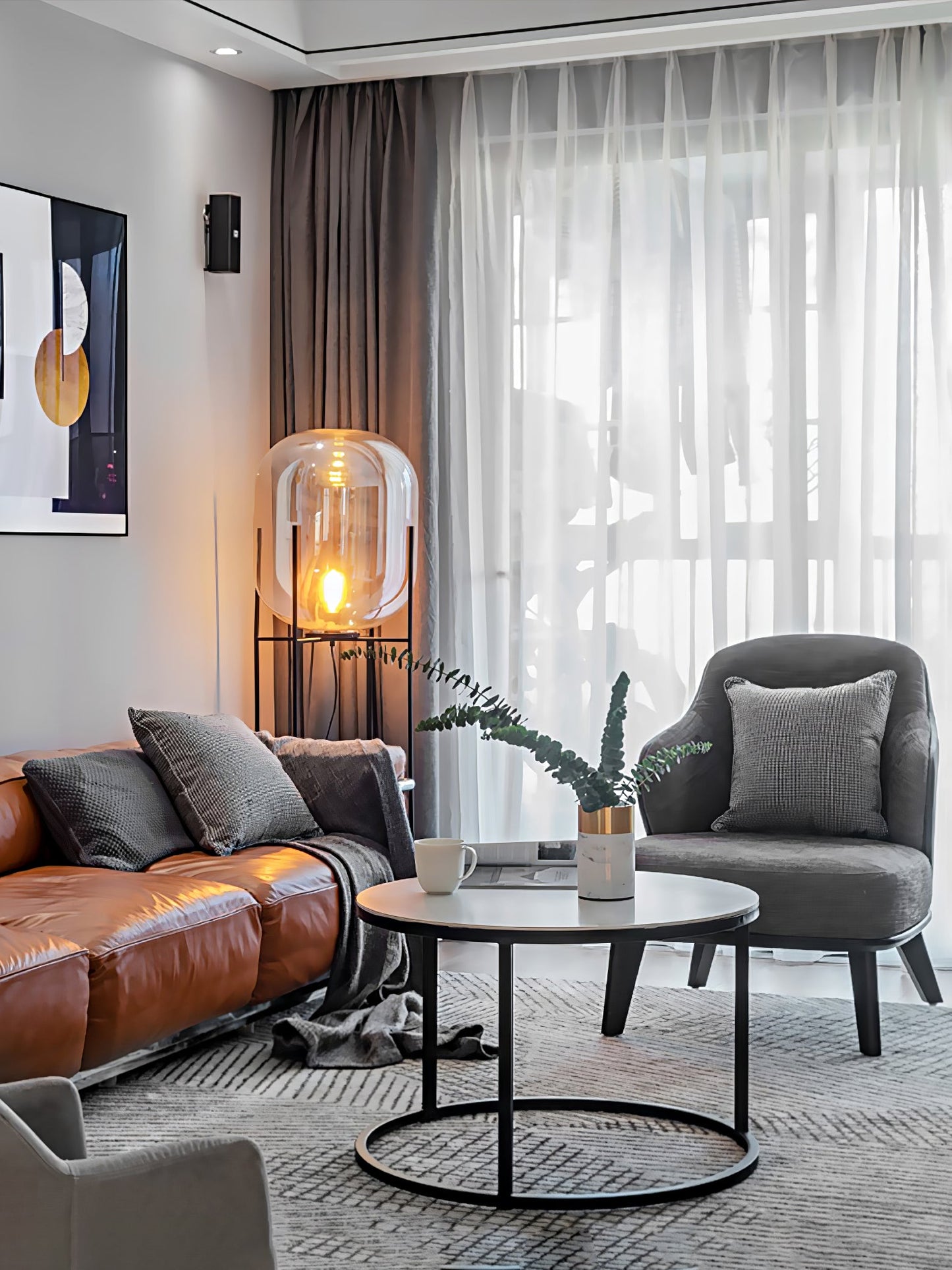 Oda Floor Lamp with Hand Blown Glass, LED, Indoor Use
