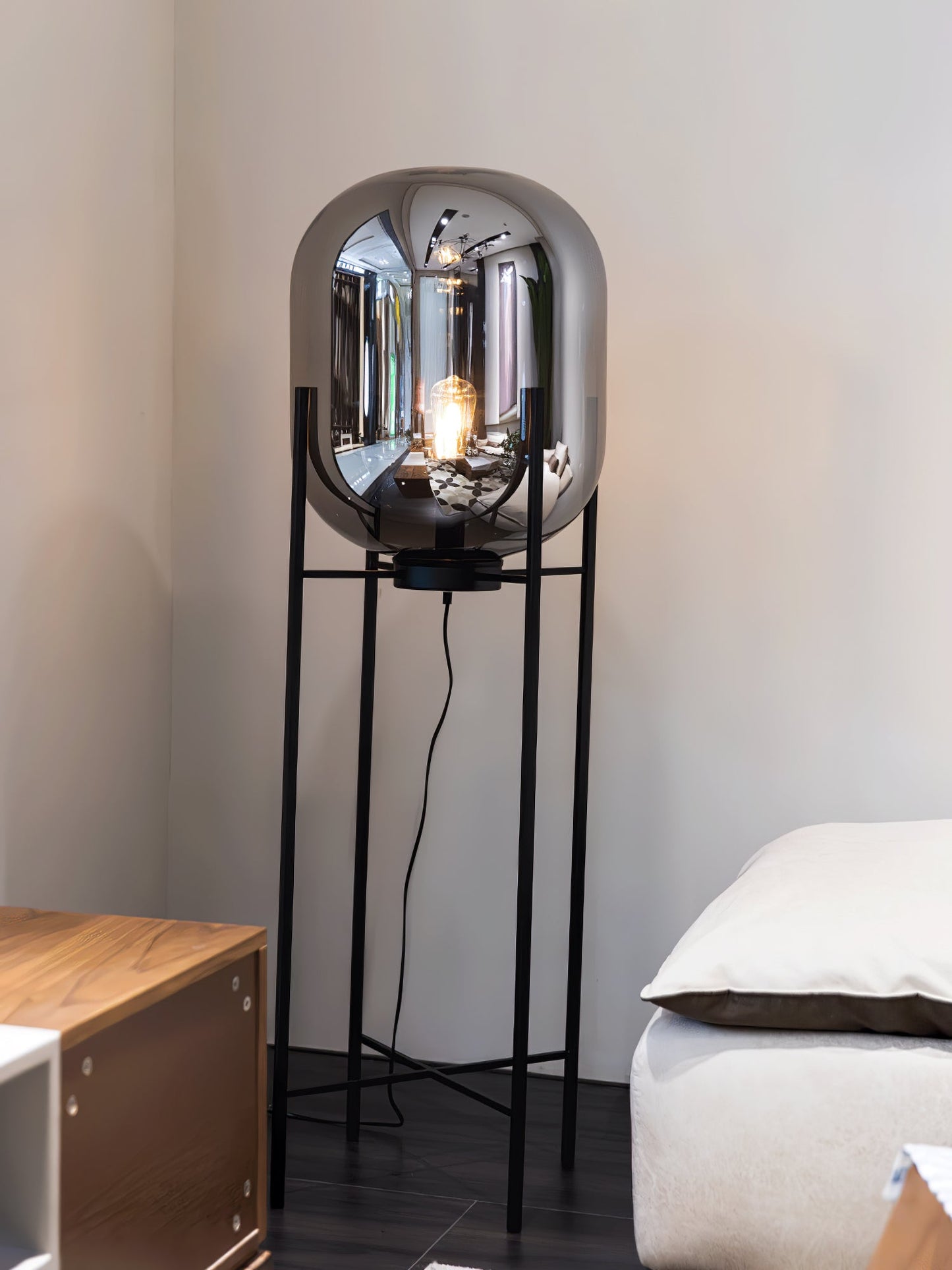 Oda Floor Lamp with Hand Blown Glass, LED, Indoor Use