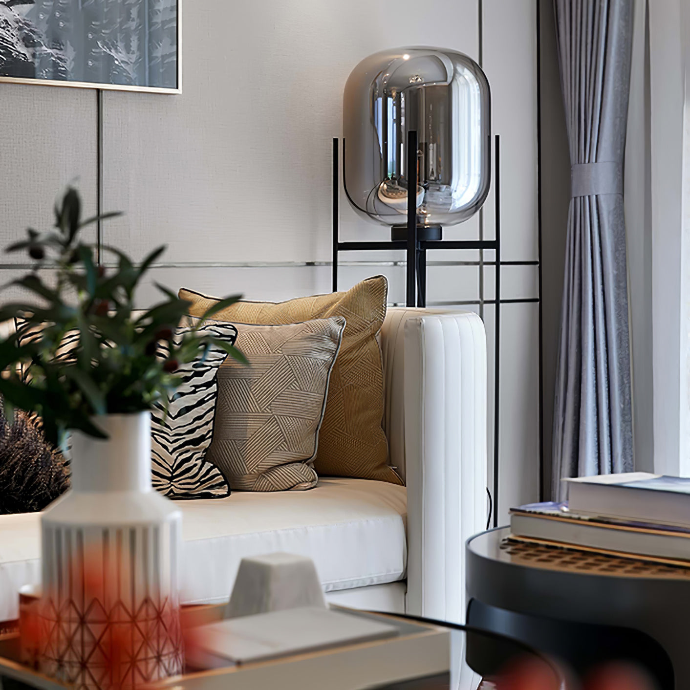 Oda Floor Lamp with Hand Blown Glass, LED, Indoor Use