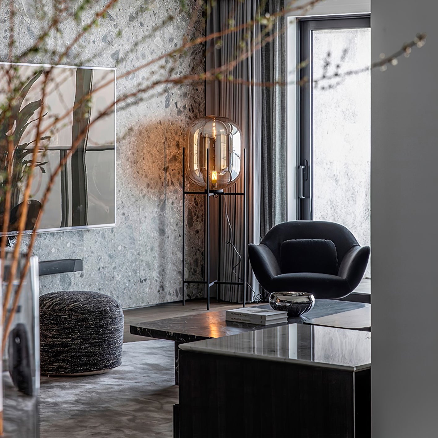 Oda Floor Lamp with Hand Blown Glass, LED, Indoor Use