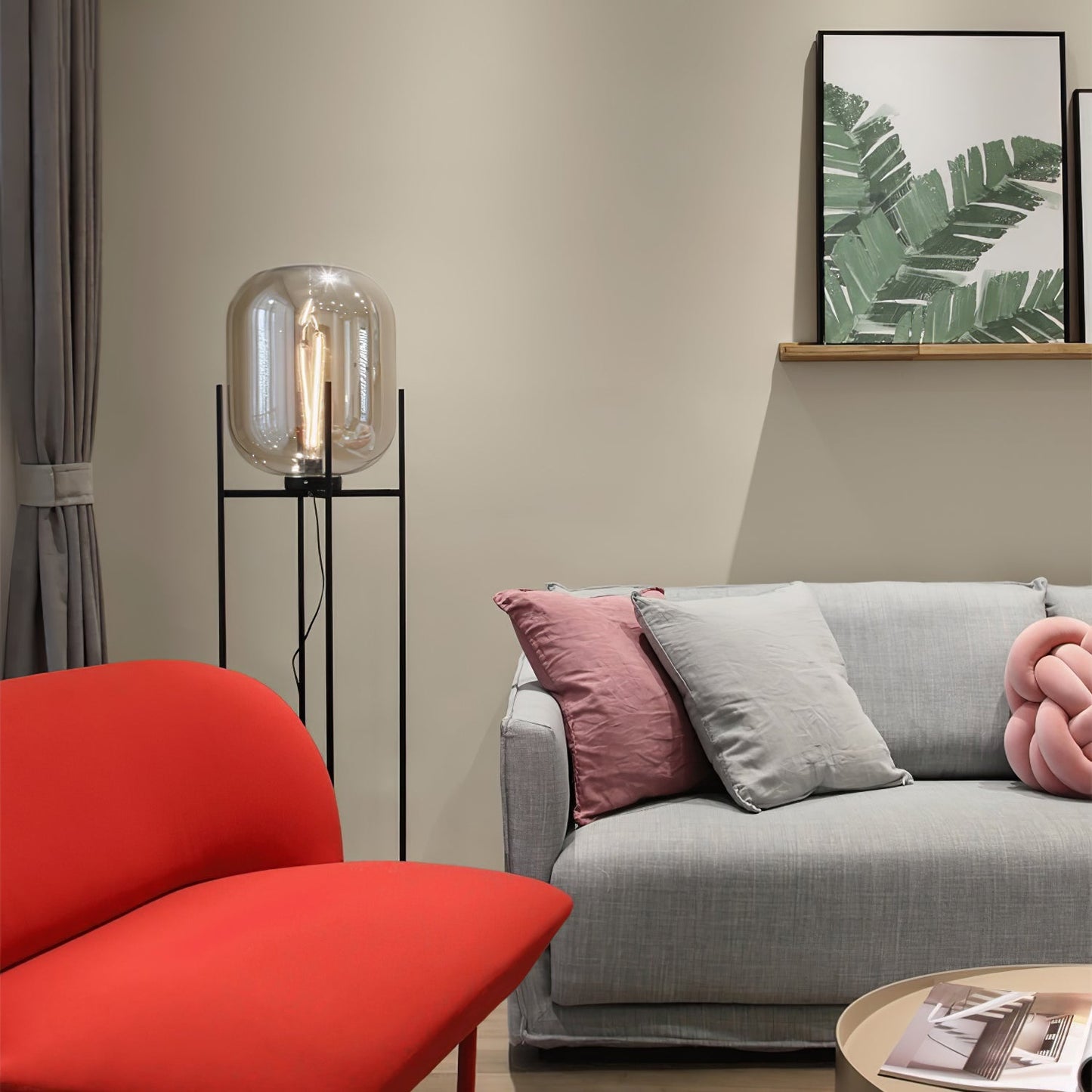 Oda Floor Lamp with Hand Blown Glass, LED, Indoor Use