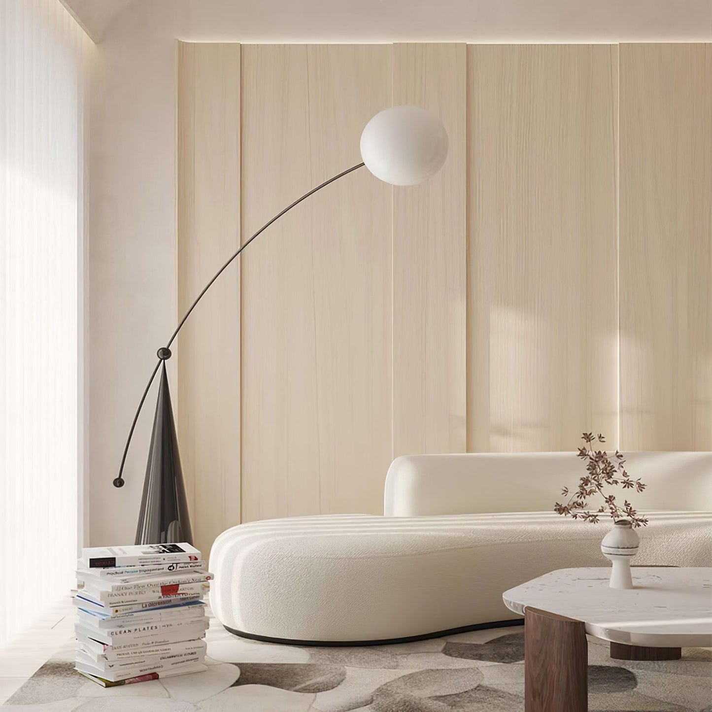 Opal Arc Floor Lamp with LED, Black Metal, Indoor Use