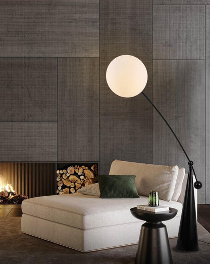 Opal Arc Floor Lamp with LED, Black Metal, Indoor Use