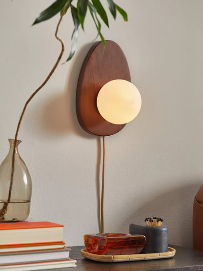 Orba Walnut Plug-in Wall Lamp with LED Indoor Lighting