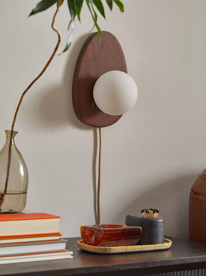 Orba Walnut Plug-in Wall Lamp with LED Indoor Lighting