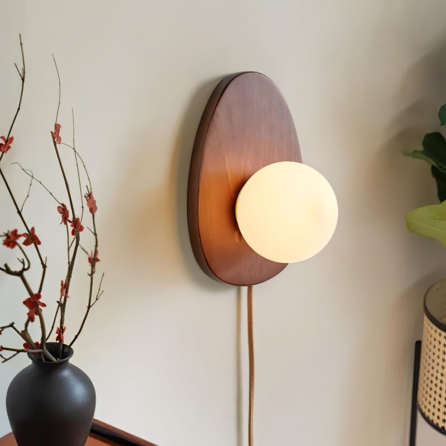 Orba Walnut Plug-in Wall Lamp with LED Indoor Lighting