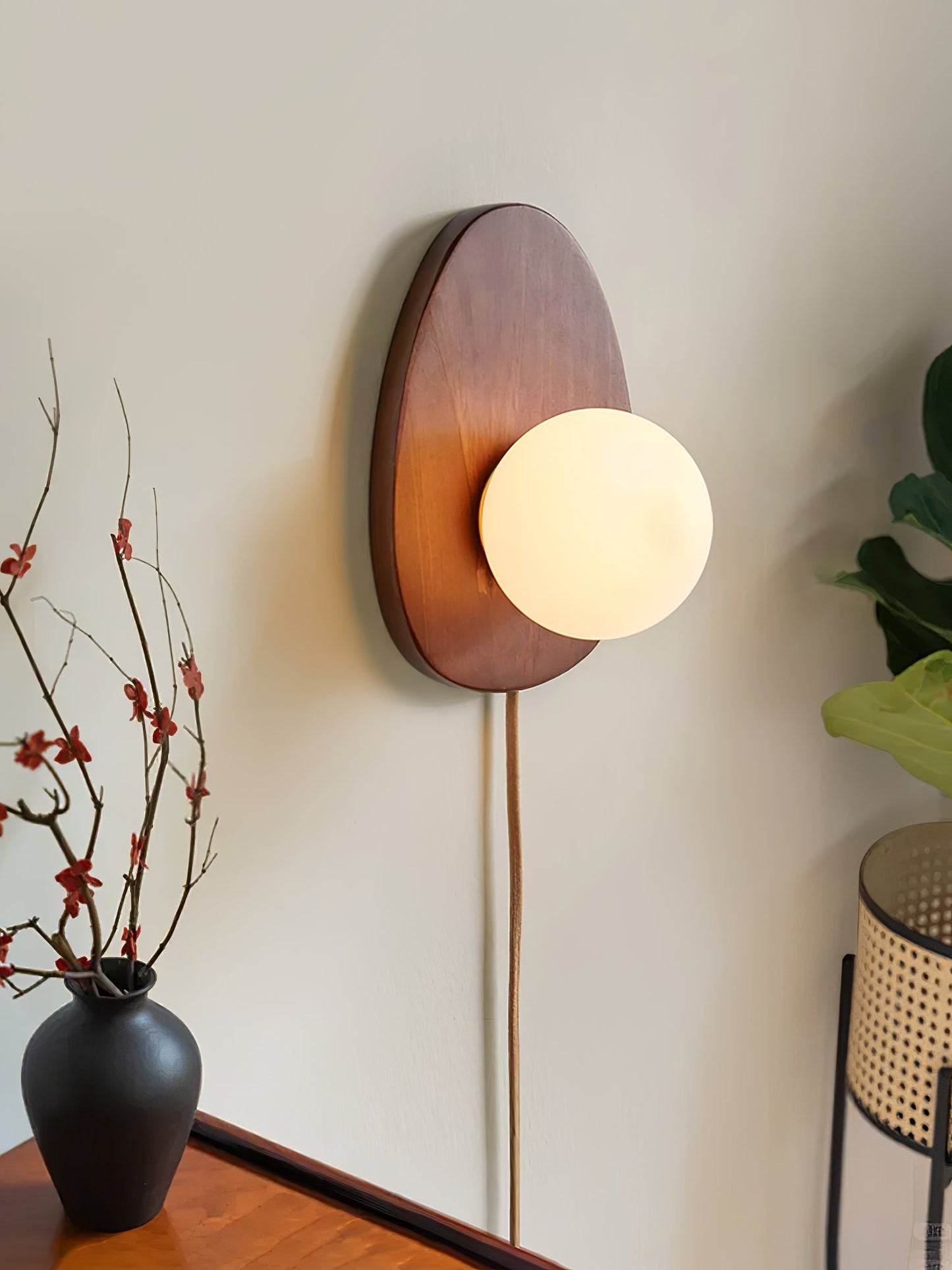 Orba Walnut Plug-in Wall Lamp with LED Indoor Lighting